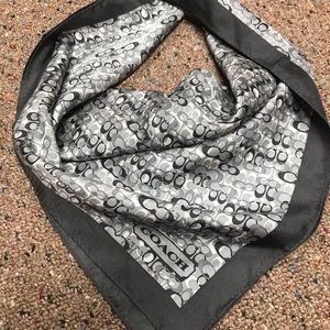Coach gray logo square silk scarf